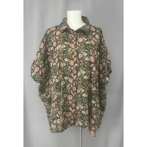 Natural Life Shirt Womens One Size Green Floral Button Front Boho Tunic Top